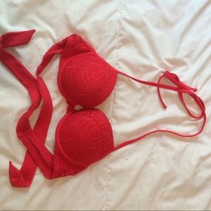 Aerie red crochet swim top 34B