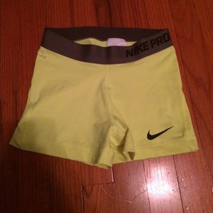 Nike Pro neon yellow banded spandex shorts S