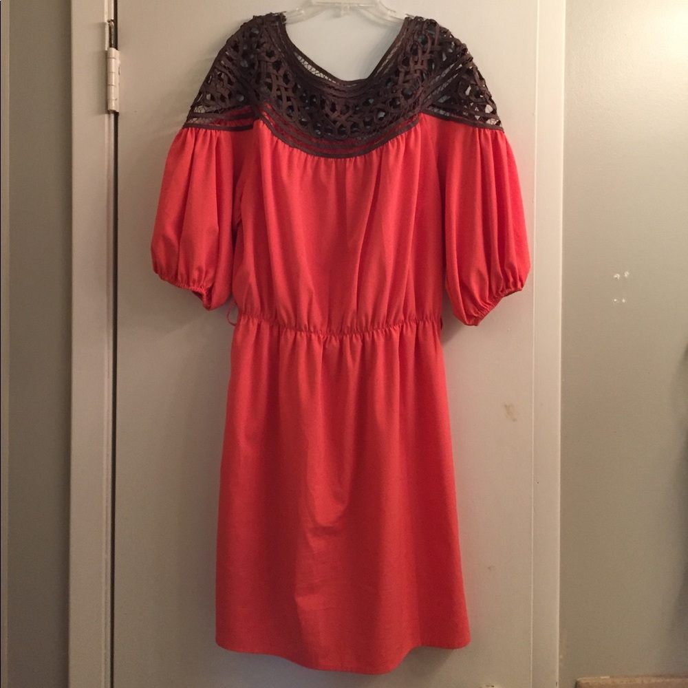 Coral and brown boutique dress