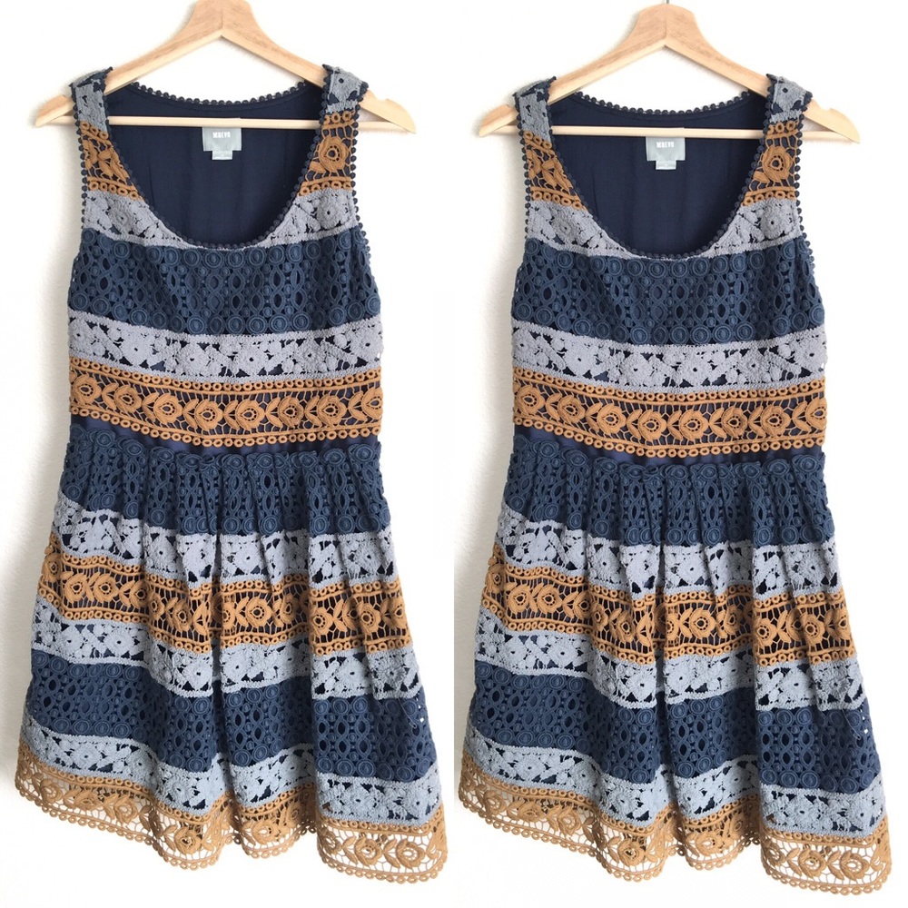 Maeve Yellow Blue Striped Lace Crochet Dress