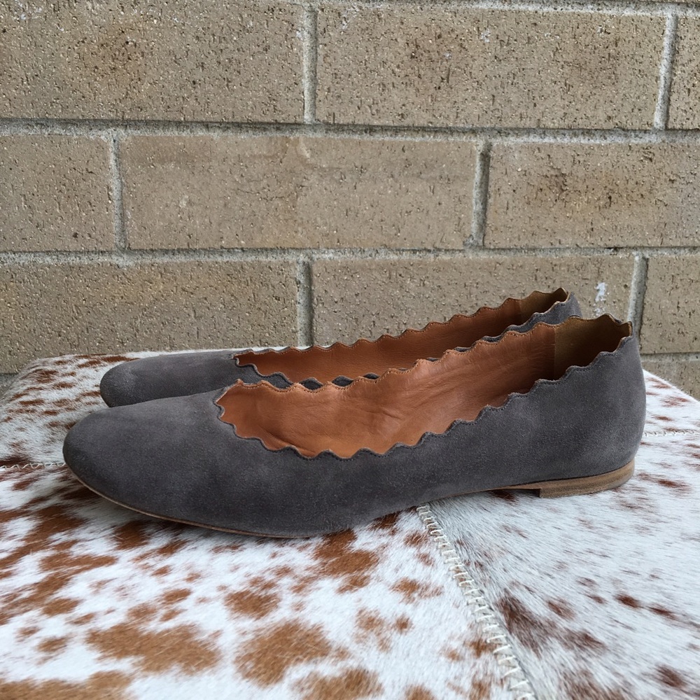 Chloe Lauren Scalloped Suede Ballerina Flats 8.5