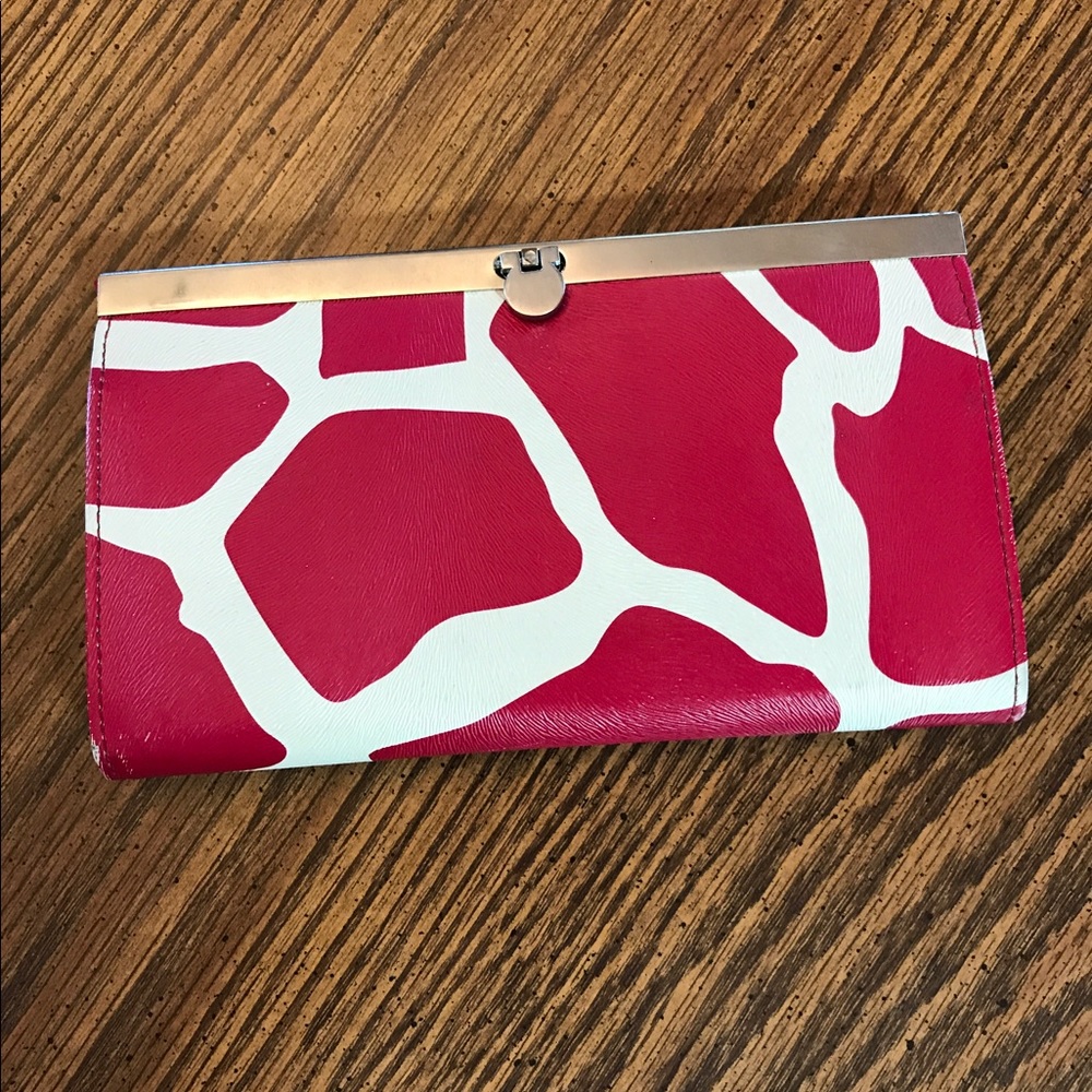 Pink and white giraffe print wallet/ clutch