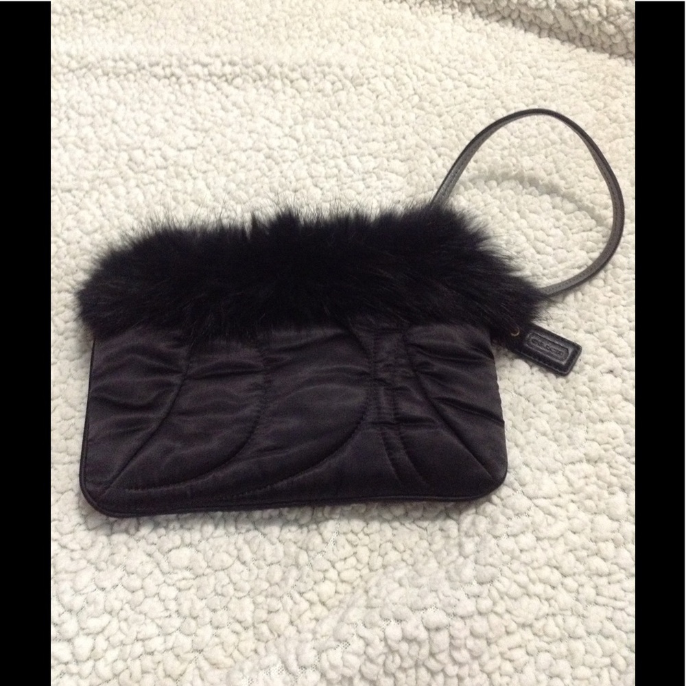 Coach Black Rabbit Fur Wristlet