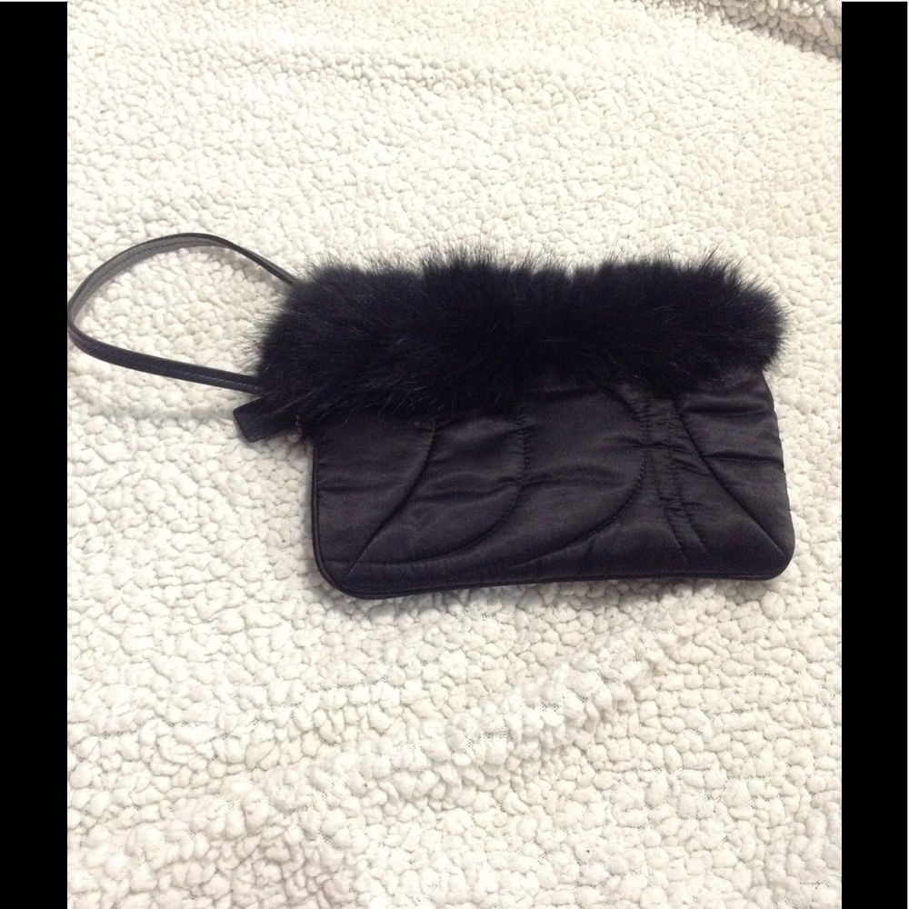 Coach Black Rabbit Fur Wristlet - Picture 2 of 5