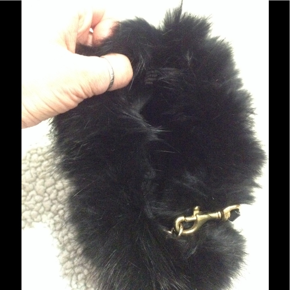 Coach Black Rabbit Fur Wristlet - Picture 3 of 5