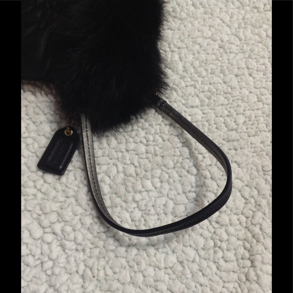 Coach Black Rabbit Fur Wristlet - Picture 4 of 5