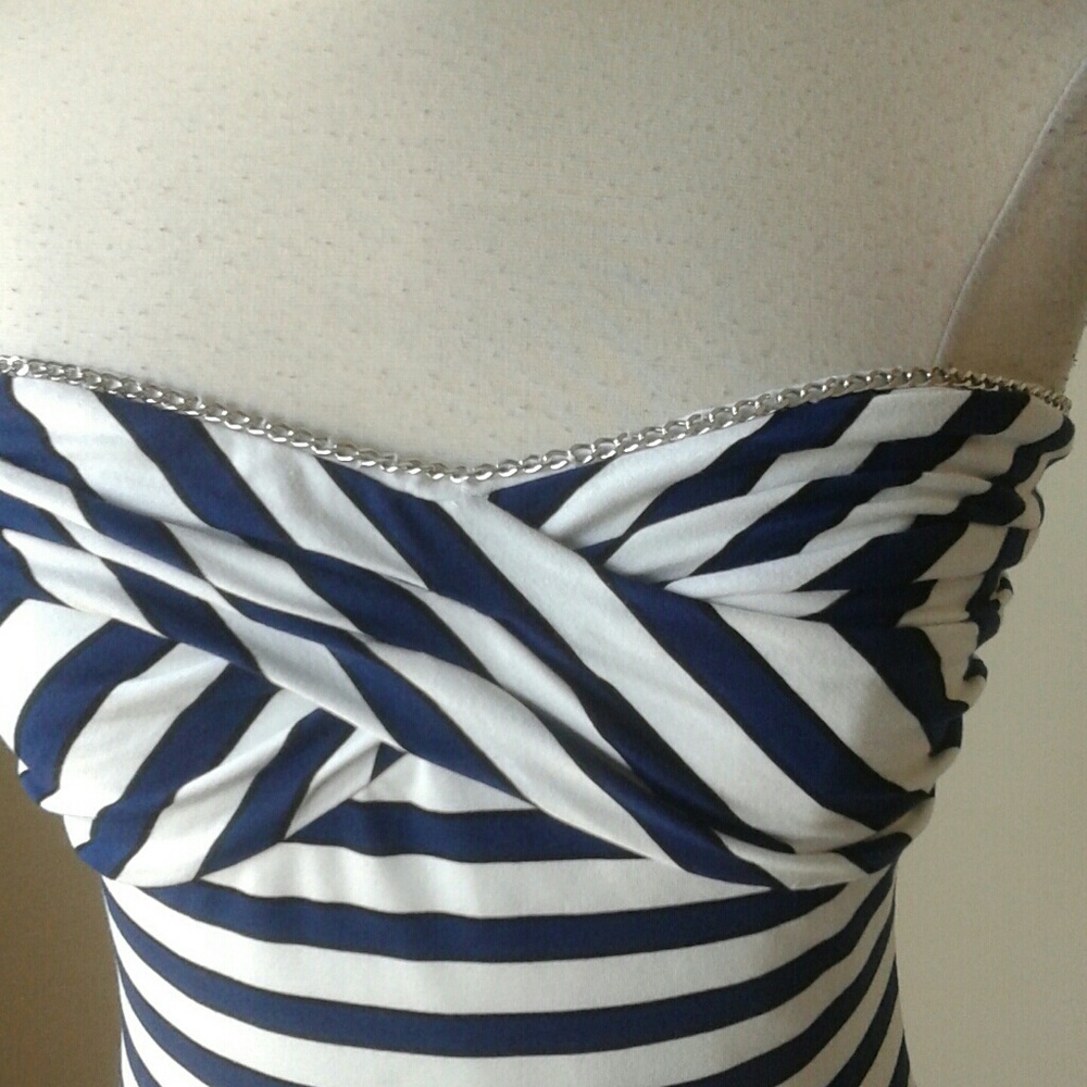 Blue striped nautical tube bustier chain top - Picture 4 of 5