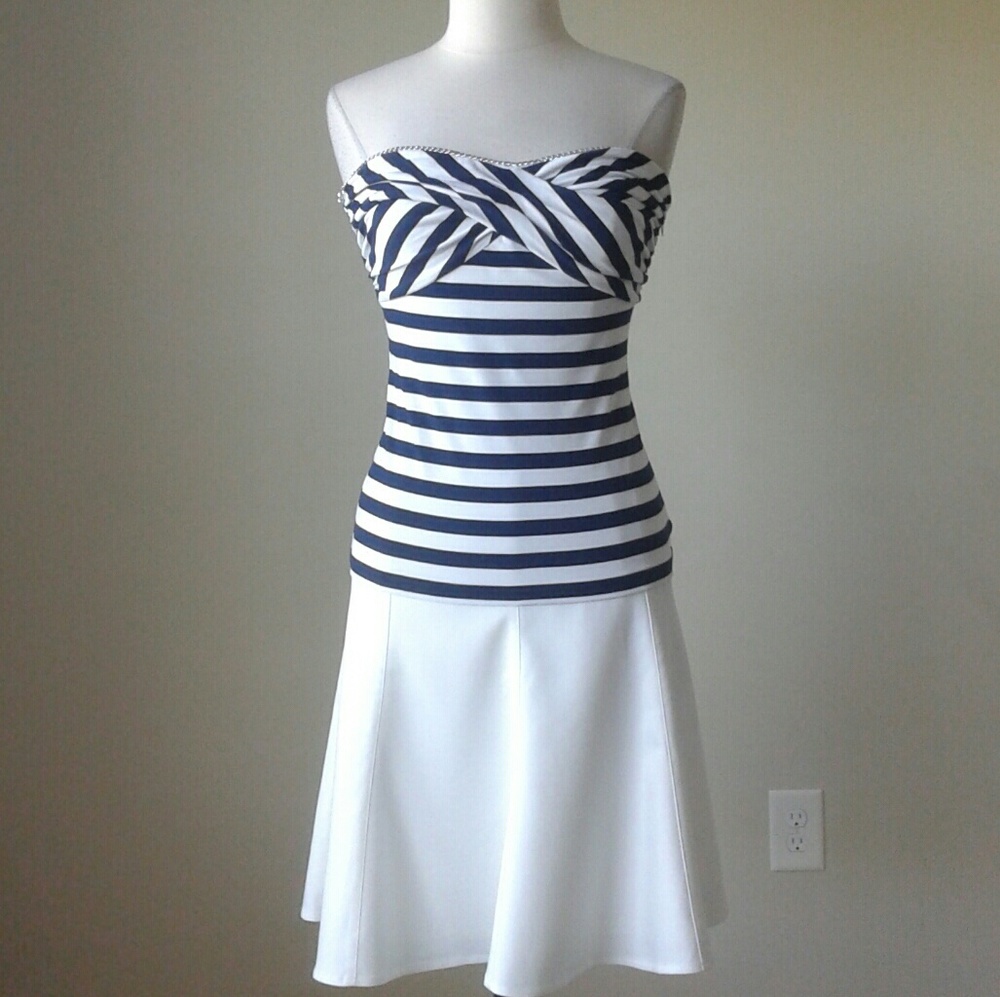 Blue striped nautical tube bustier chain top - Picture 5 of 5