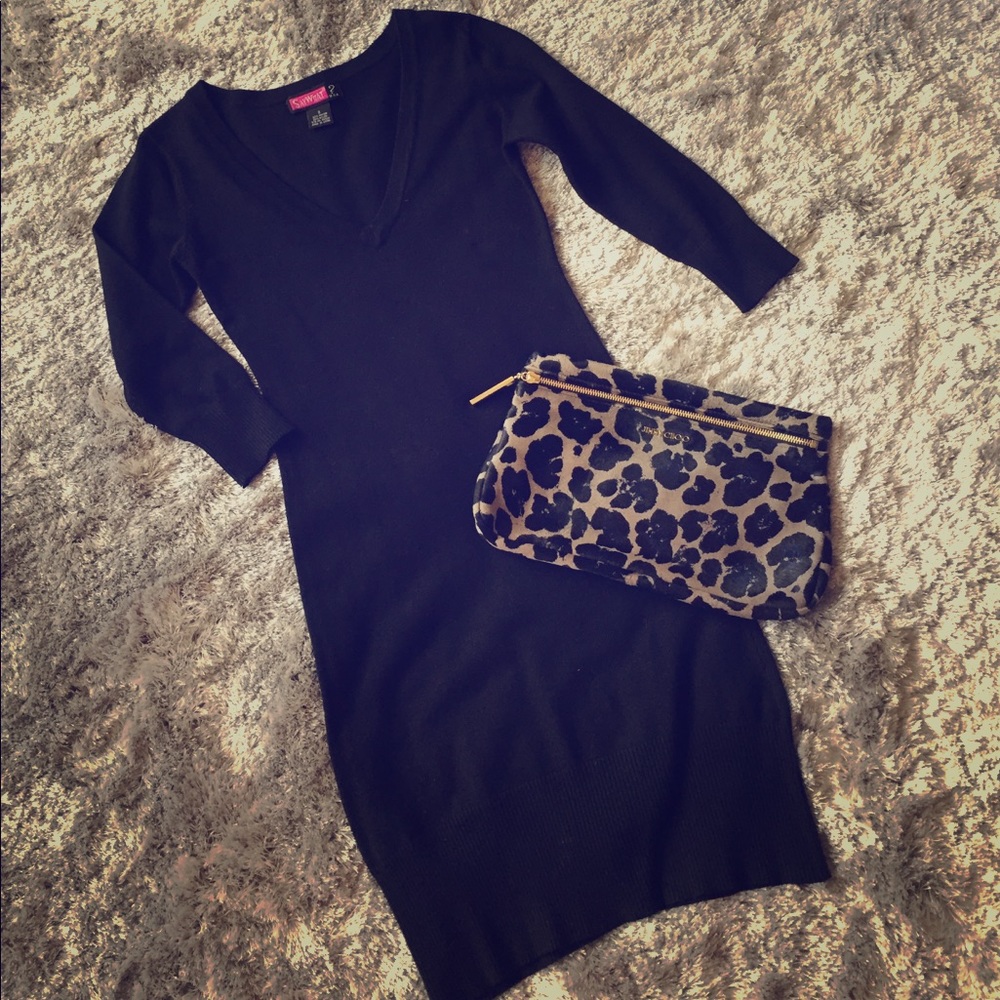 Black Say What? knit 3/4 sleeve midi dress