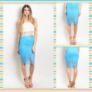 Turquoise Crochet Midi Skirt