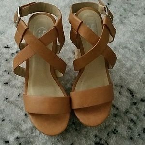 Open toe Brown wedge heel shoes . Size 6