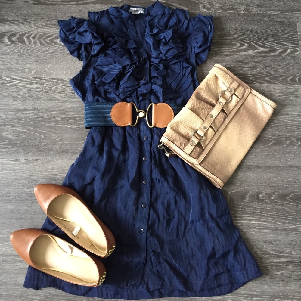 Blue ruffle collar dress