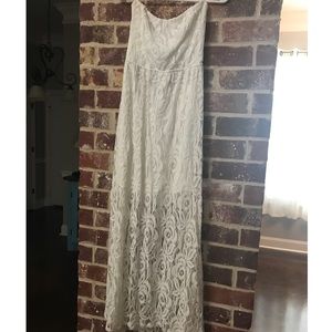 White Lace, strapless, open back, maxi