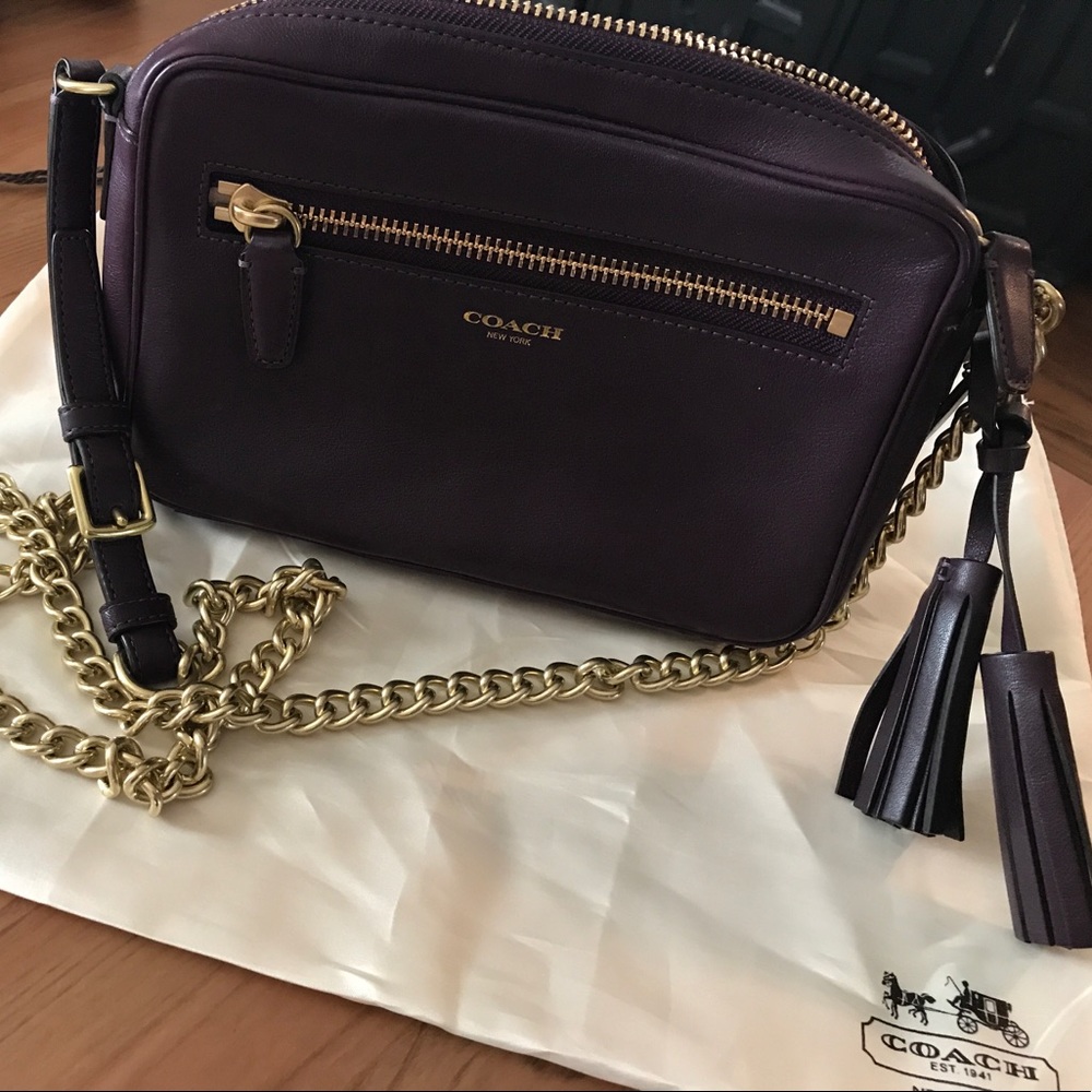 Plum leather Coach chain-strap bag