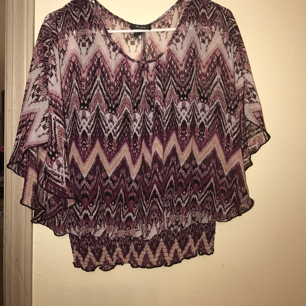 Purple Chevron Short Sleeve Blouse