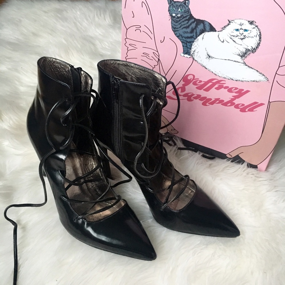 Jeffrey Campbell Sugarplum Black Leather Heels