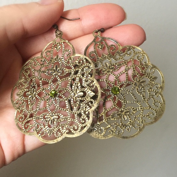 Jewelry - Antique brass filigree boho earrings