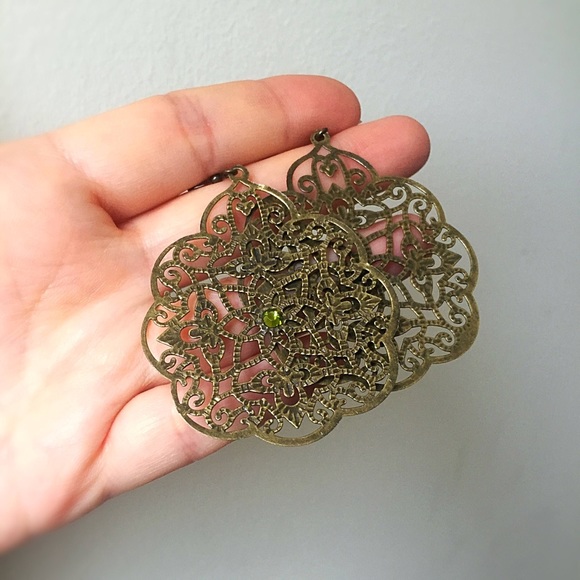 Antique brass filigree boho earrings - Picture 3 of 5