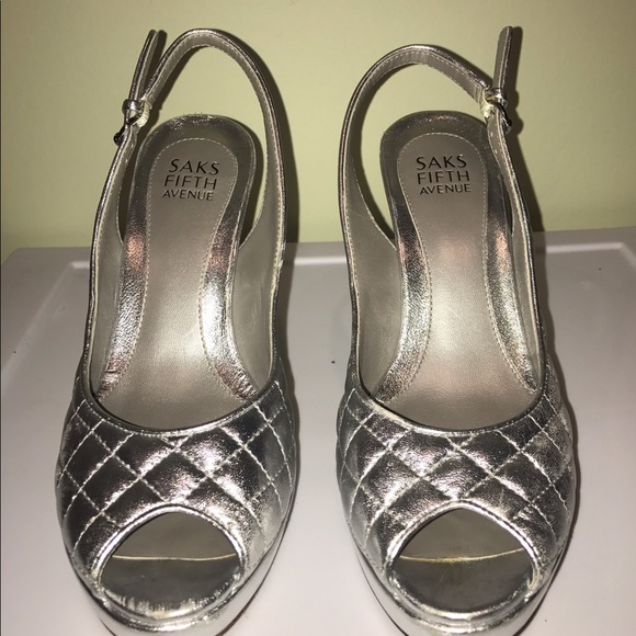 Saks Silver platform quilted peeptoe slingbacks - Picture 3 of 7