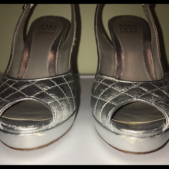 Saks Silver platform quilted peeptoe slingbacks - Picture 4 of 7