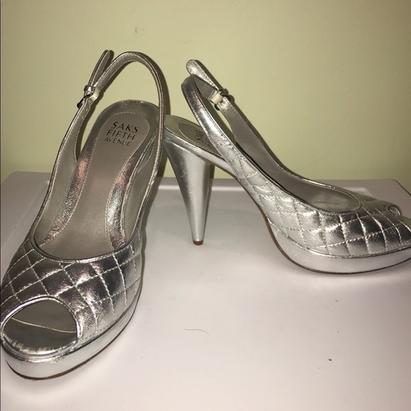 Saks Silver platform quilted peeptoe slingbacks - Picture 5 of 7