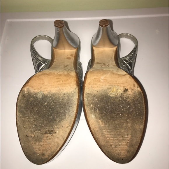 Saks Silver platform quilted peeptoe slingbacks - Picture 6 of 7