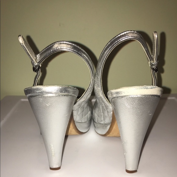 Saks Silver platform quilted peeptoe slingbacks - Picture 7 of 7