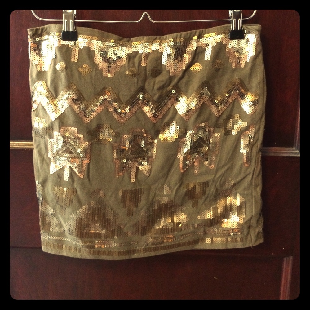 Army green sequin mini skirt