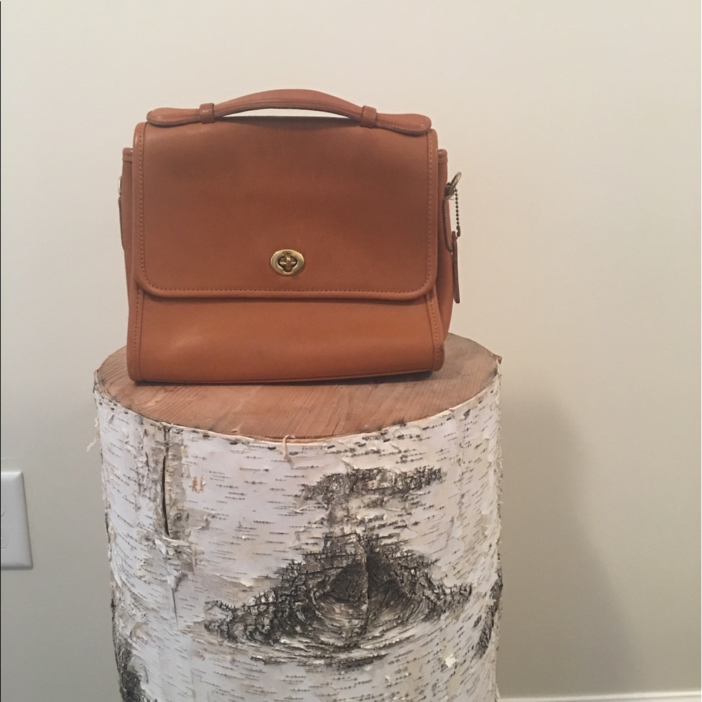 Vintage British Tan Coach Court Bag Missing Strap