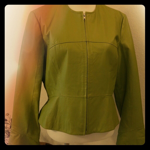 Spring Green Peplum Leather Jacket - Picture 6 of 6