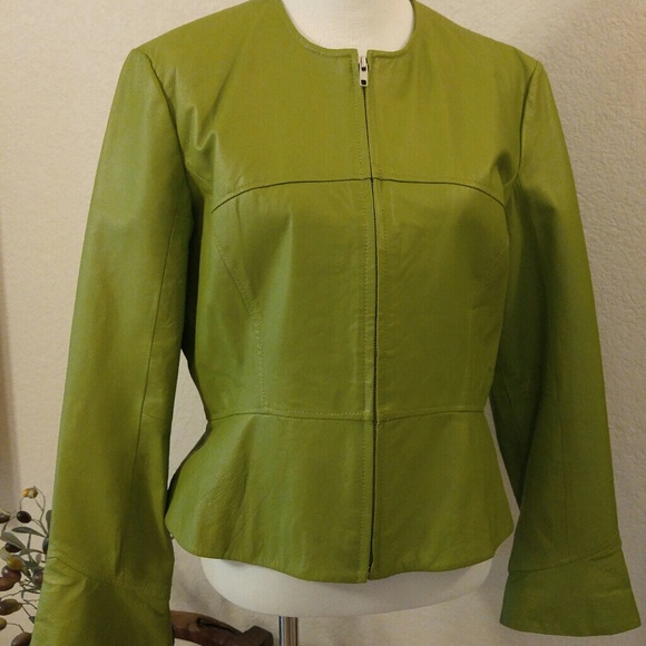 Spring Green Peplum Leather Jacket - Picture 2 of 6