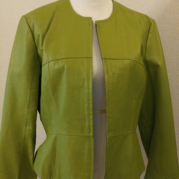 Spring Green Peplum Leather Jacket - Picture 1 of 6
