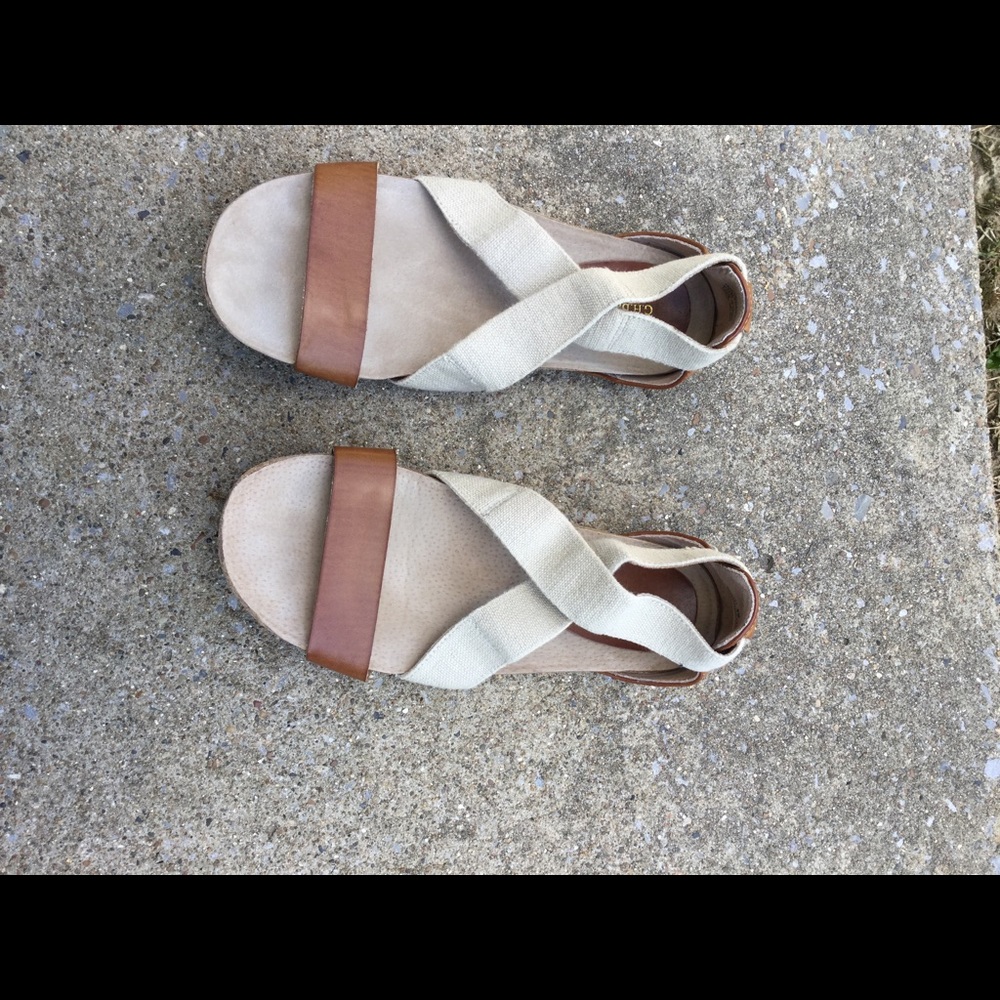 G.H. Bass and Co. leather and fabric flat sandal.