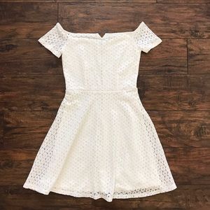 White lace off the shoulder skater dress