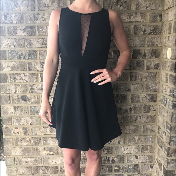 Monteau Plunging Neckline Black and Sheer Dress - Picture 1 of 2