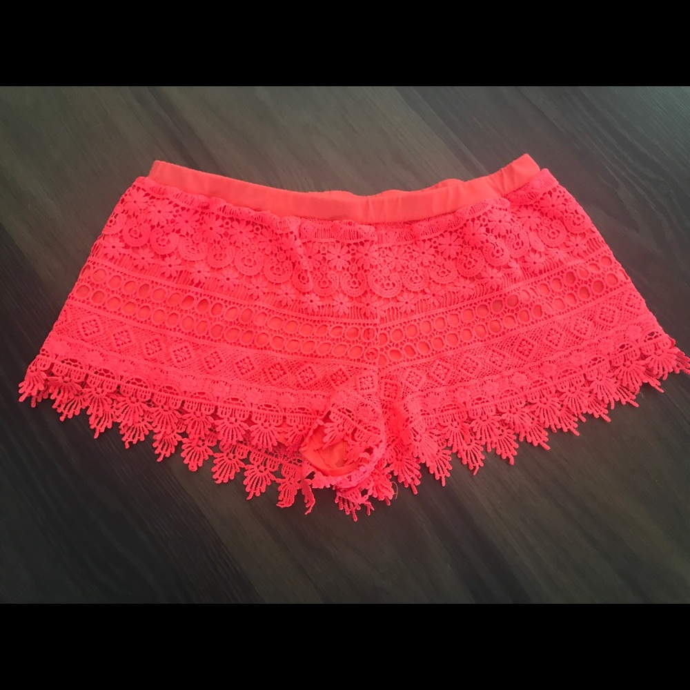 Bright orange lace shorts