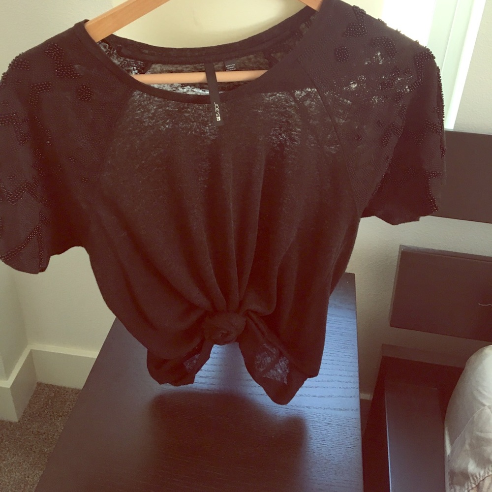 JOE'S jeans tie front beaded sleeves T-shirt