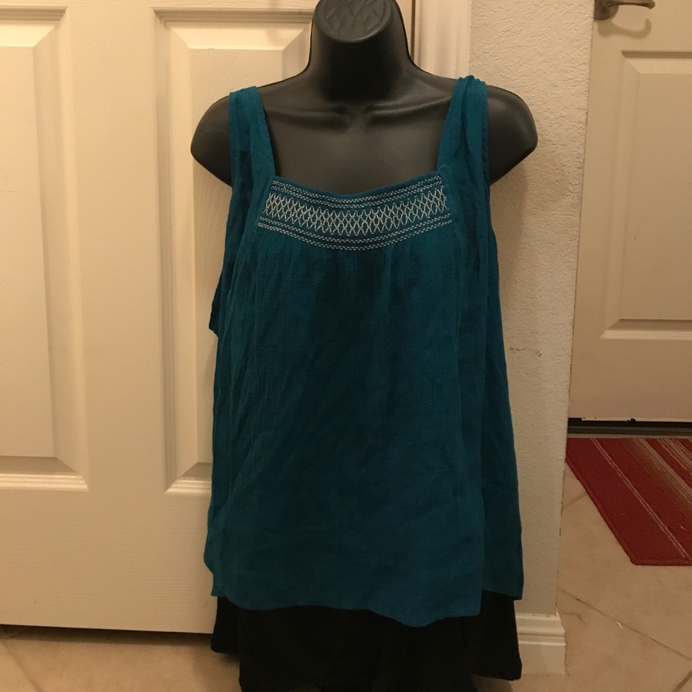 Maurices - teal boho blouse w/ white stitching