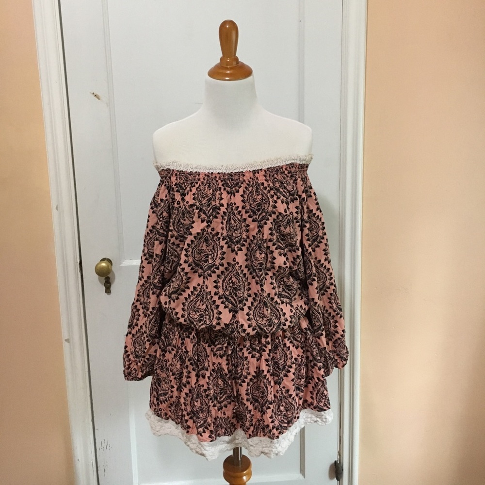 Free People Printed Off Shoulder Peasant Dress