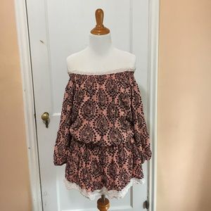 Free People Printed Off Shoulder Peasant Dress