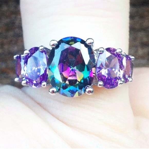 NWT! ππ₯ Mystic Topaz + Amethyst .925 five stone - Picture 5 of 8