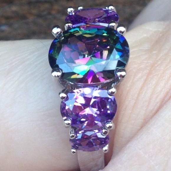 NWT! ππ₯ Mystic Topaz + Amethyst .925 five stone - Picture 7 of 8