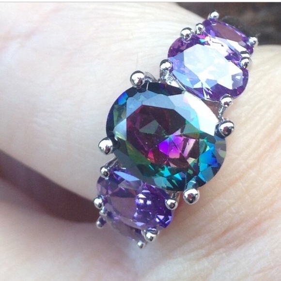 NWT! ππ₯ Mystic Topaz + Amethyst .925 five stone - Picture 8 of 8