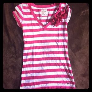 Hollister pink and white striped tee