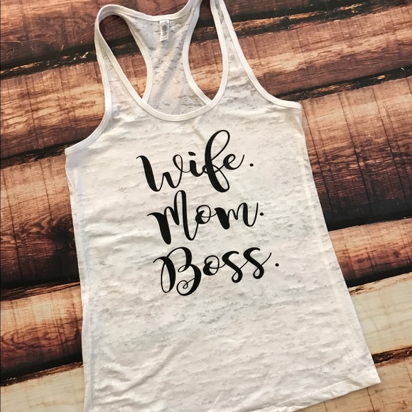 Boutique Tops - << Wife Mom Boss Burnout Tank Top >>