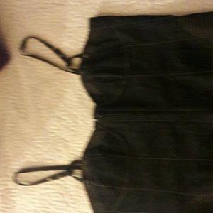 Denim spaghetti strap halter with zipper in front