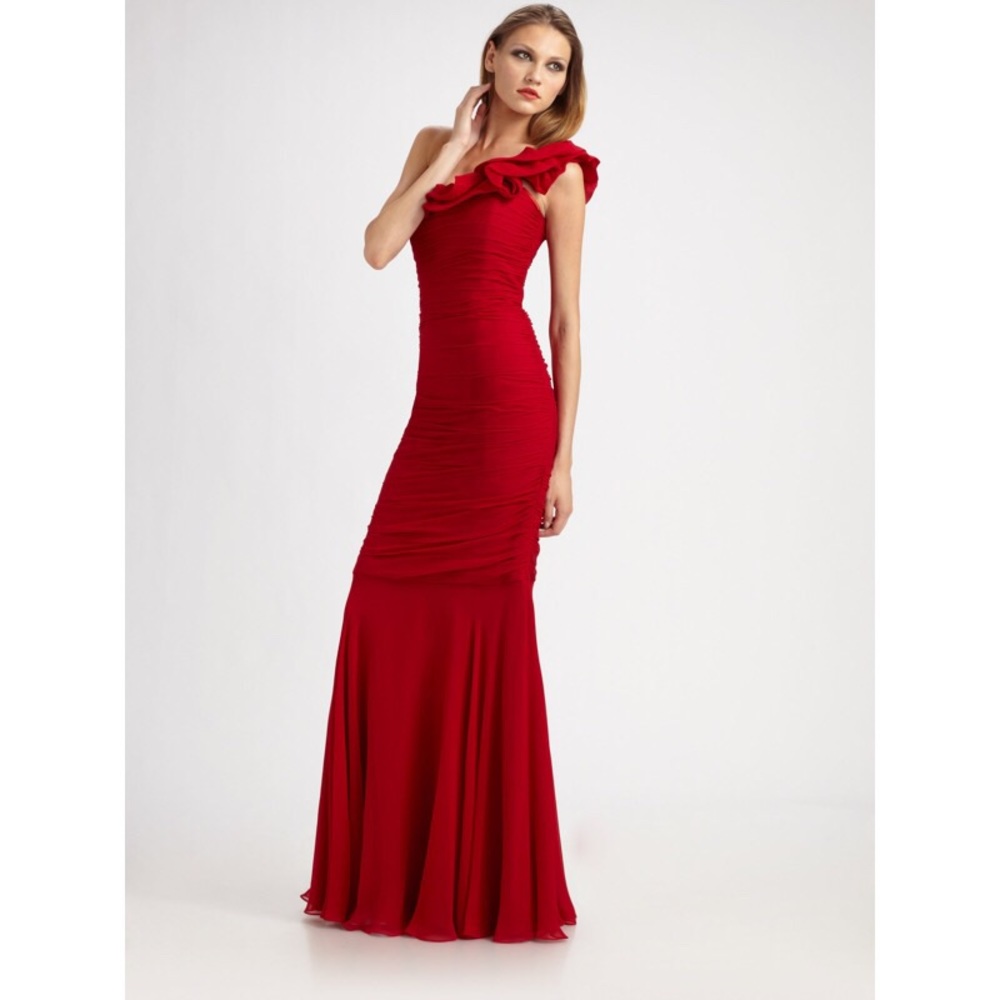 Teri Jon Red One-Shoulder Gown