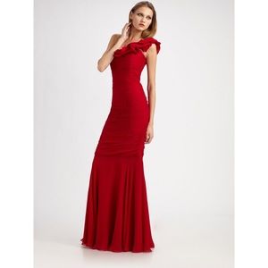 Teri Jon Red One-Shoulder Gown