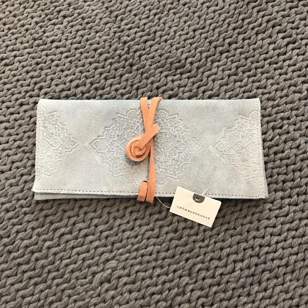 Anthropologie Embossed Suede Pouch