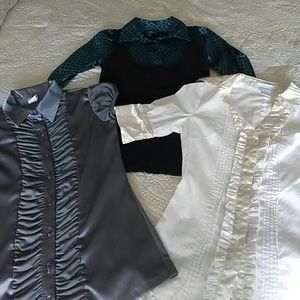 3 pack blouses w/ satin-like trim